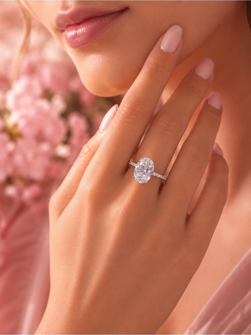 Size 7 Diamond Halo Engagement Ring in Silver - Elegant Pink Presentation - Picture 9 of 9